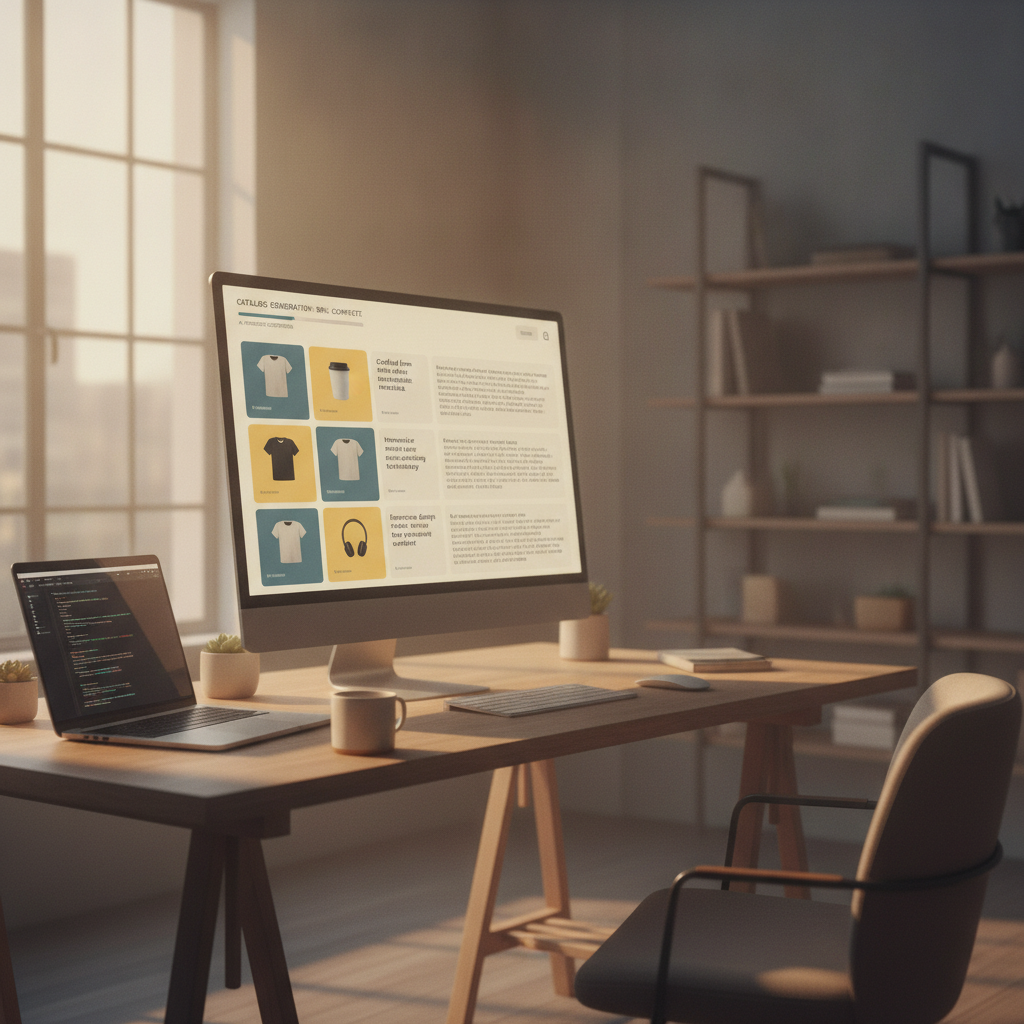 E-commerce dashboard showing AI generated product descriptions for e-commerce being created at catalog scale
