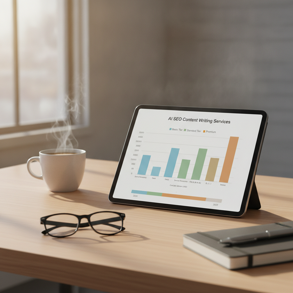 Chart comparing ai seo content writing service pricing per article 2025 across different service tiers