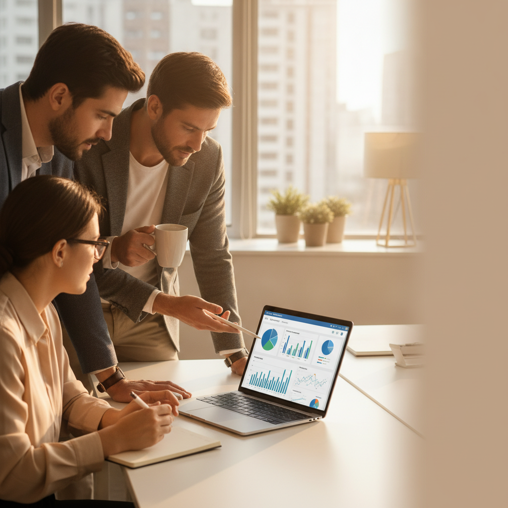 agency team reviewing an automated SEO reporting dashboard on a laptop