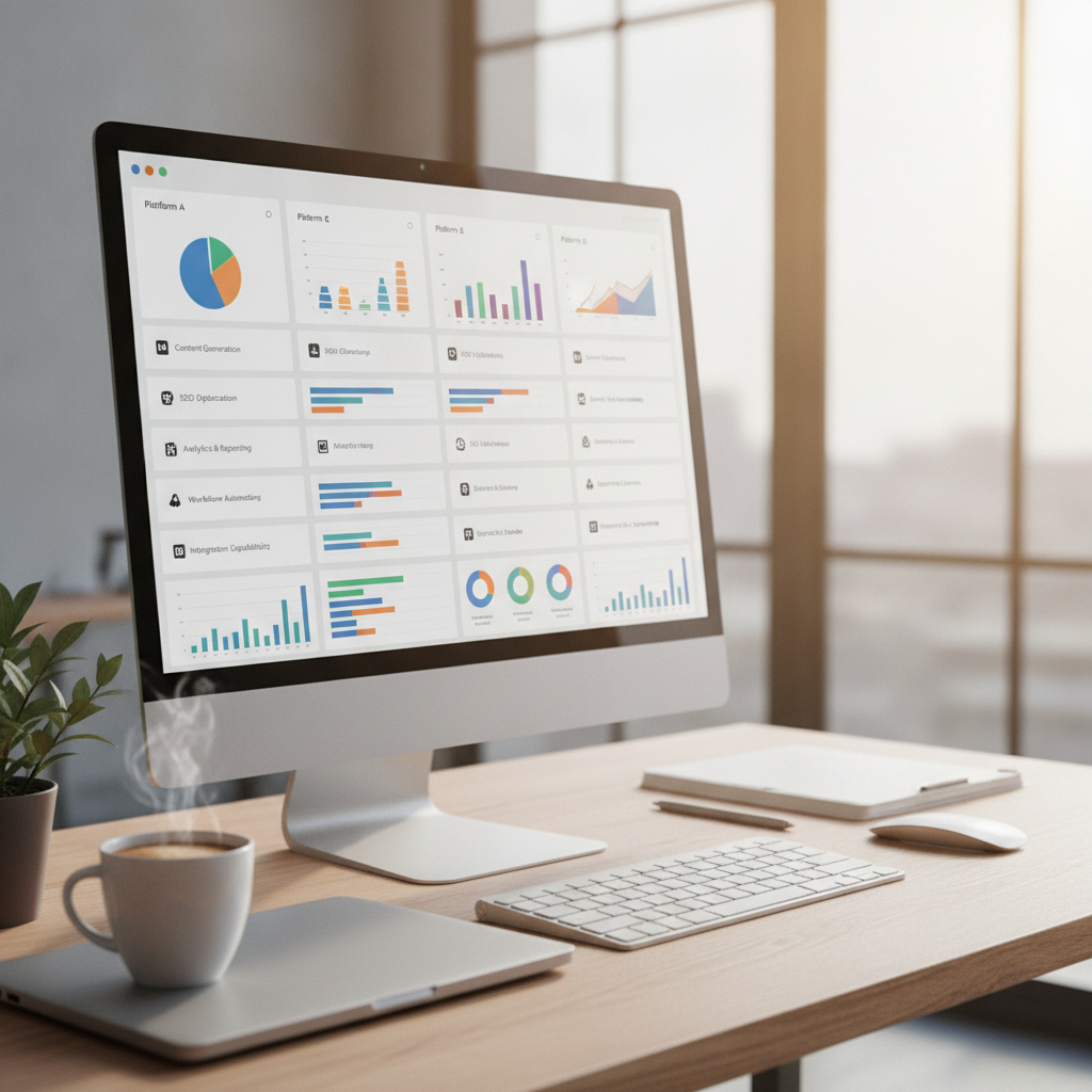 Dashboard comparing features of the best AI content marketing platform options in 2026