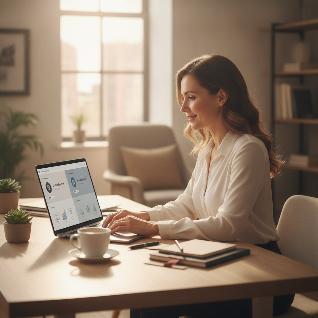 Business owner comparing AI writing tools for website content on a laptop
