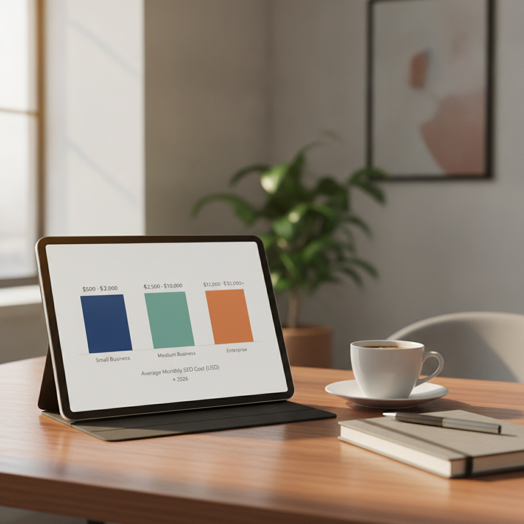Chart showing average monthly SEO cost ranges by business size in 2026