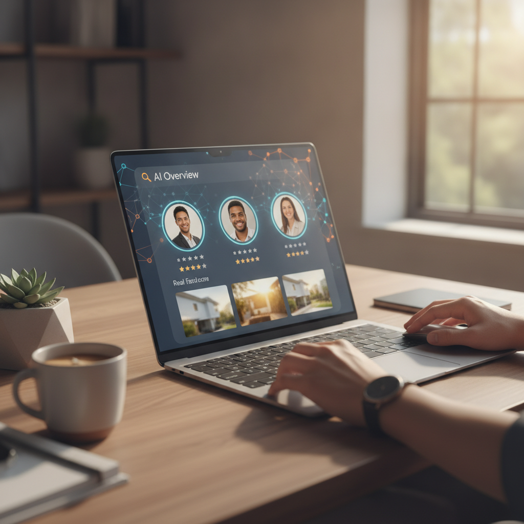 AI search engine displaying real estate agent recommendations in an AI Overview