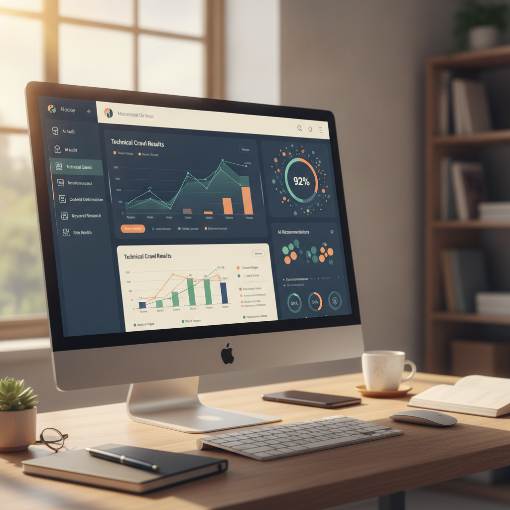 dashboard showing AI tools for SEO audit technical crawl results and site health score