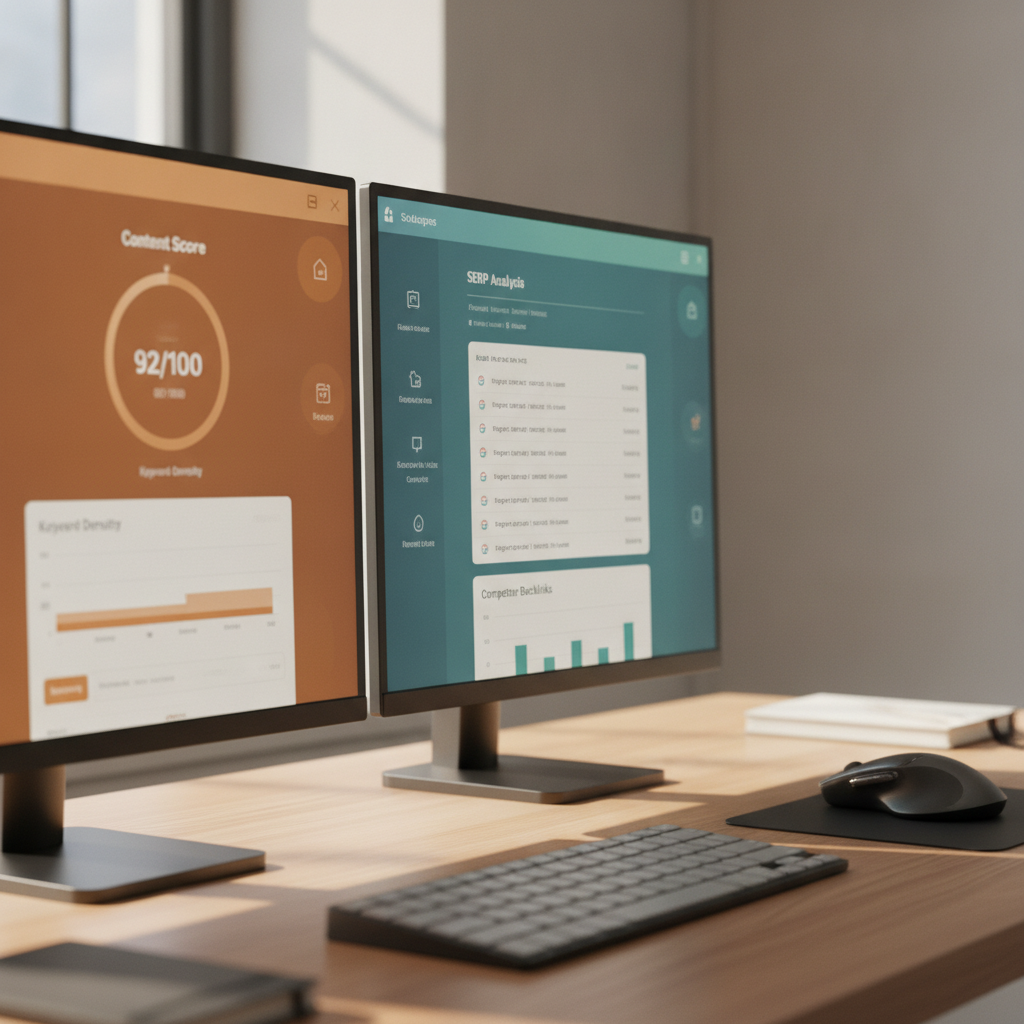 dashboard comparison of ai tools for seo content writing showing content score and SERP analysis