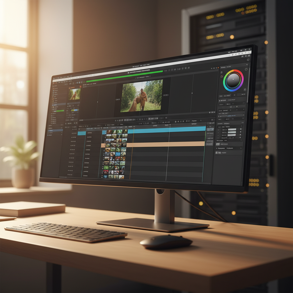 High performance cloud workstations for video editing showing GPU-accelerated 4K timeline in DaVinci Resolve on a remote desktop interface