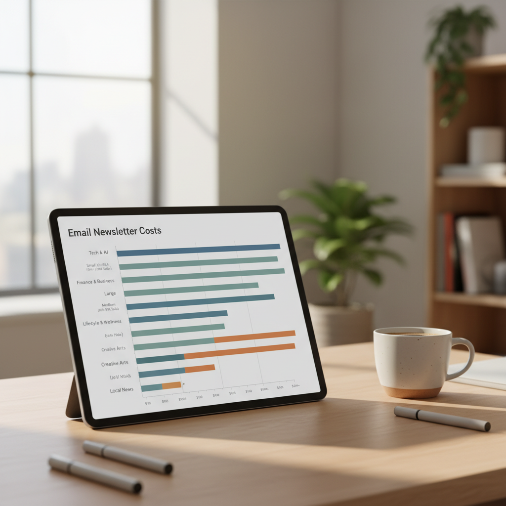 Email newsletter advertising cost comparison chart showing CPM ranges across different newsletter sizes and niches
