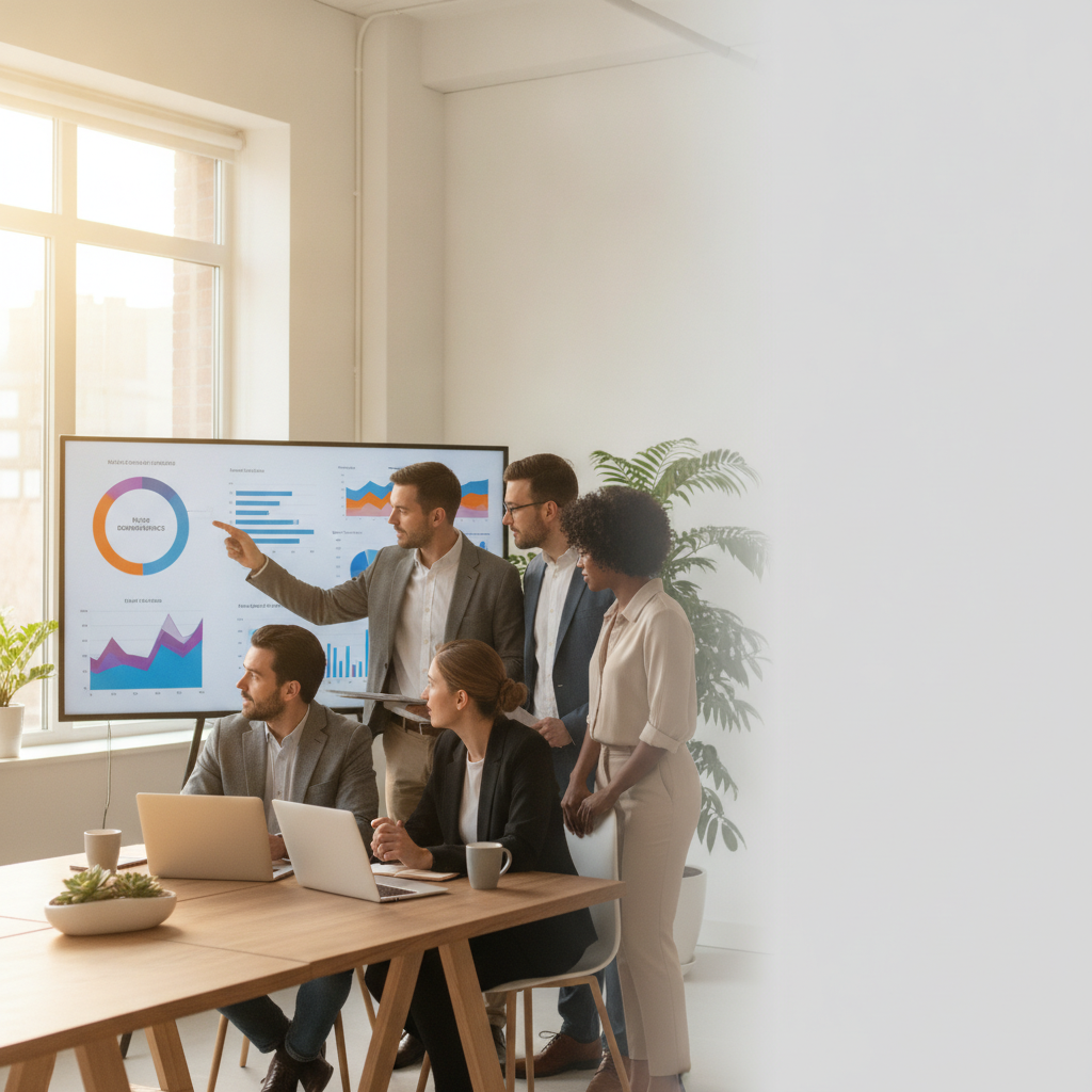 Digital advertising team analyzing niche audience segmentation data on dashboard