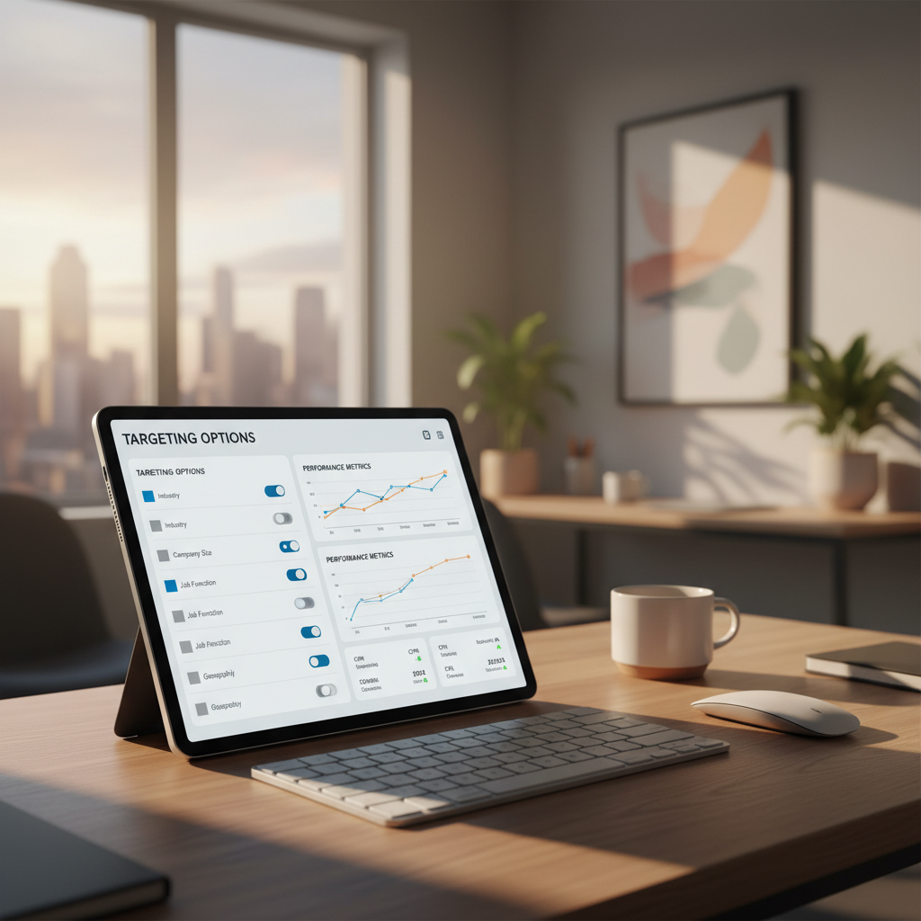 Newsletter ad network for B2B showing dashboard with targeting options and performance metrics