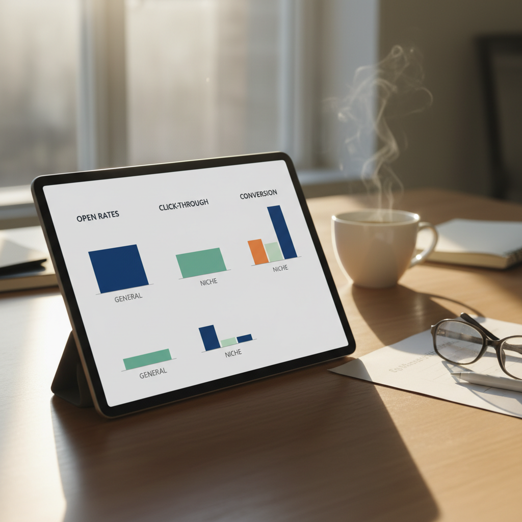 Email open rates and engagement metrics comparison chart for niche newsletter advertising
