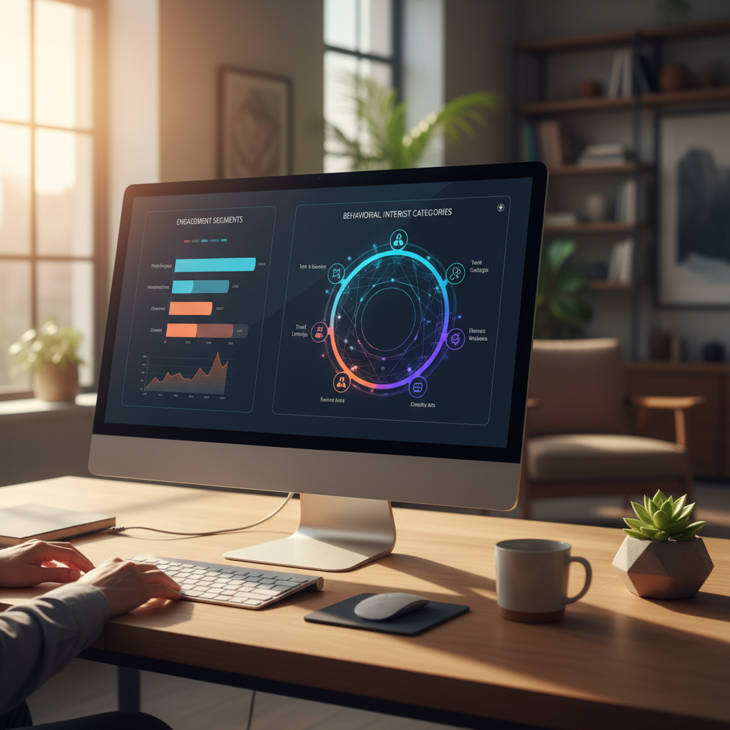 Newsletter audience data dashboard showing engagement segments and behavioral interest categories