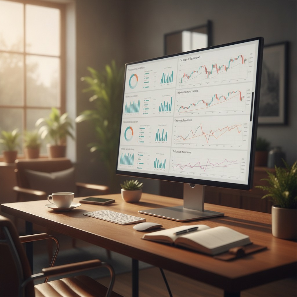 Stock market analysis dashboard showing fundamental and technical indicators side by side