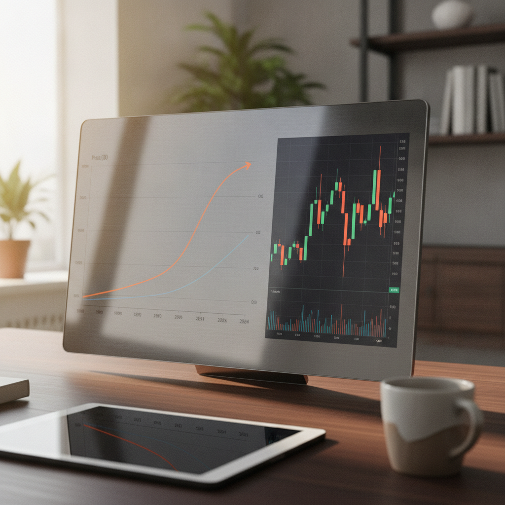 Line chart showing long-term stock price trend compared to candlestick chart detail
