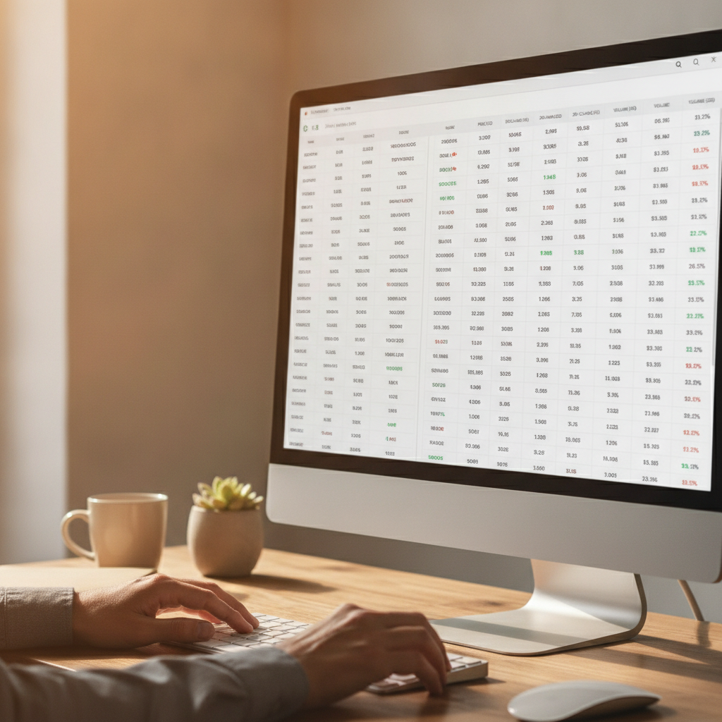 Crypto screener tool dashboard showing filtered cryptocurrency data with price changes and volume