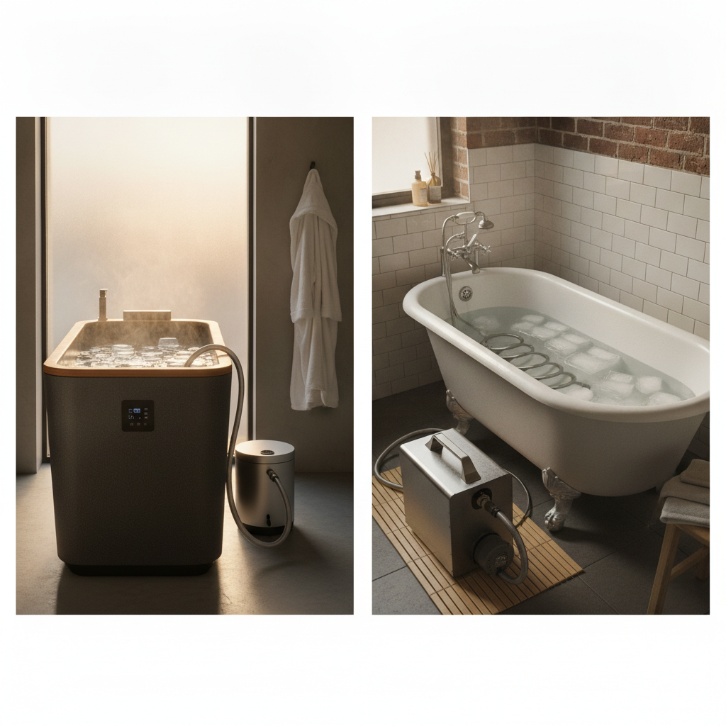 Comparison of premium standalone cold plunge tubs versus a bathtub conversion chiller system