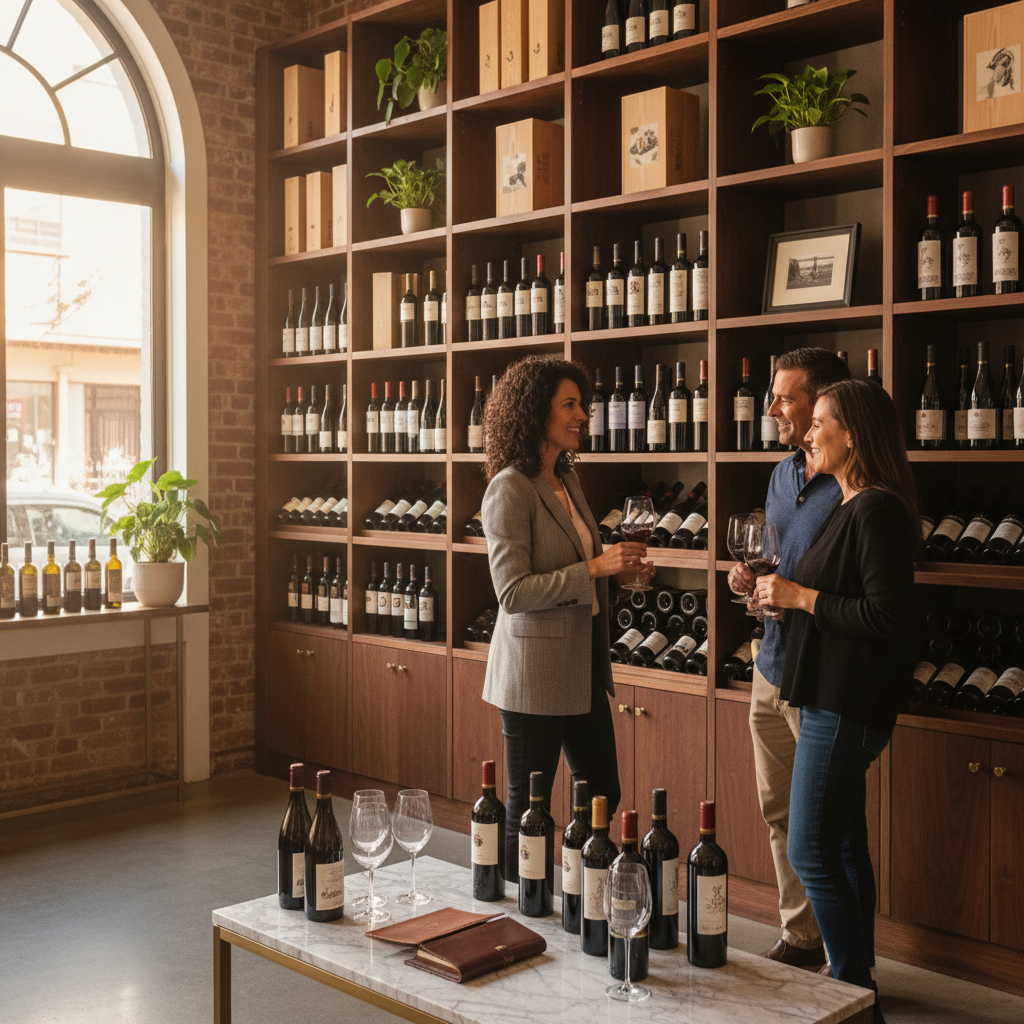 Wine specialist providing personalized wine recommendations in a San Francisco boutique shop