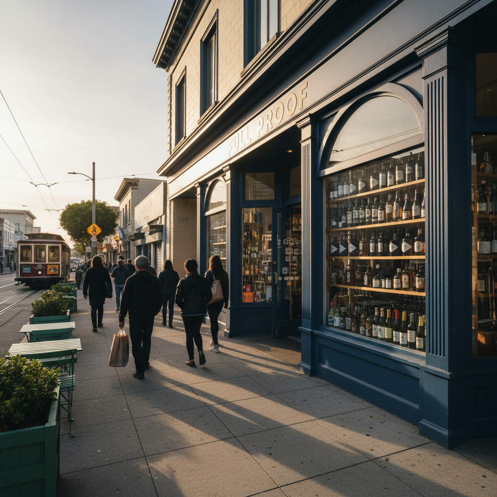 FULL PROOF bottle shop storefront on 18th Street in the Castro District, San Francisco