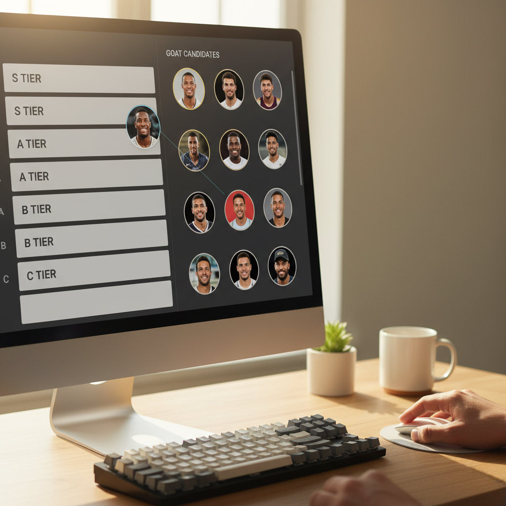 Step-by-step tier list builder interface showing drag and drop GOAT list creation