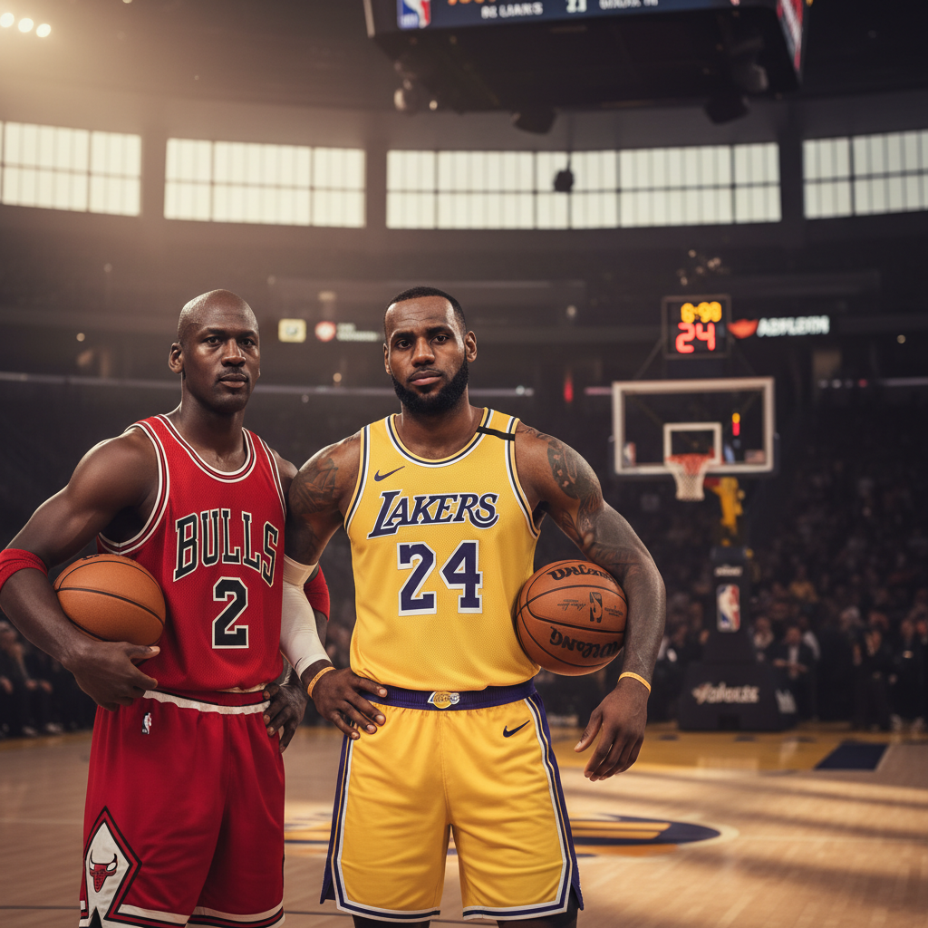Michael Jordan and LeBron James side by side representing the NBA GOAT debate