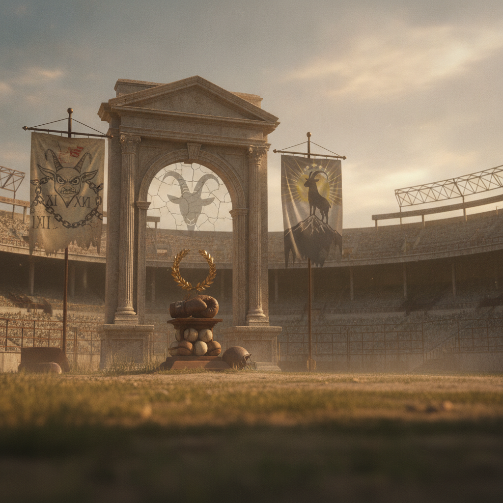 Vintage sports stadium imagery symbolizing the historical evolution of the term GOAT from insult to honor