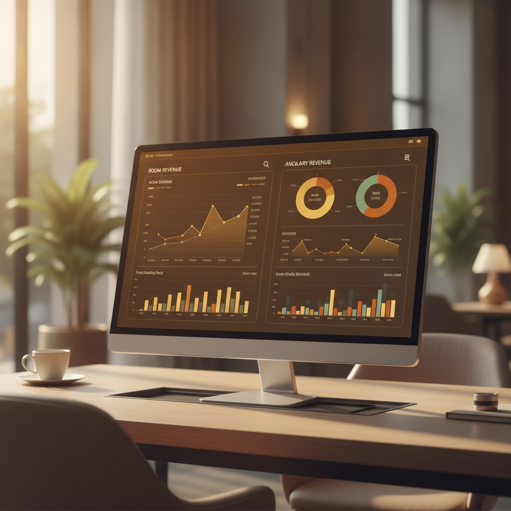 hotel revenue management dashboard showing room and ancillary revenue metrics