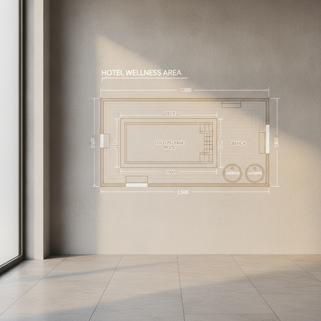 Floor plan diagram showing hotel cold plunge space planning dimensions