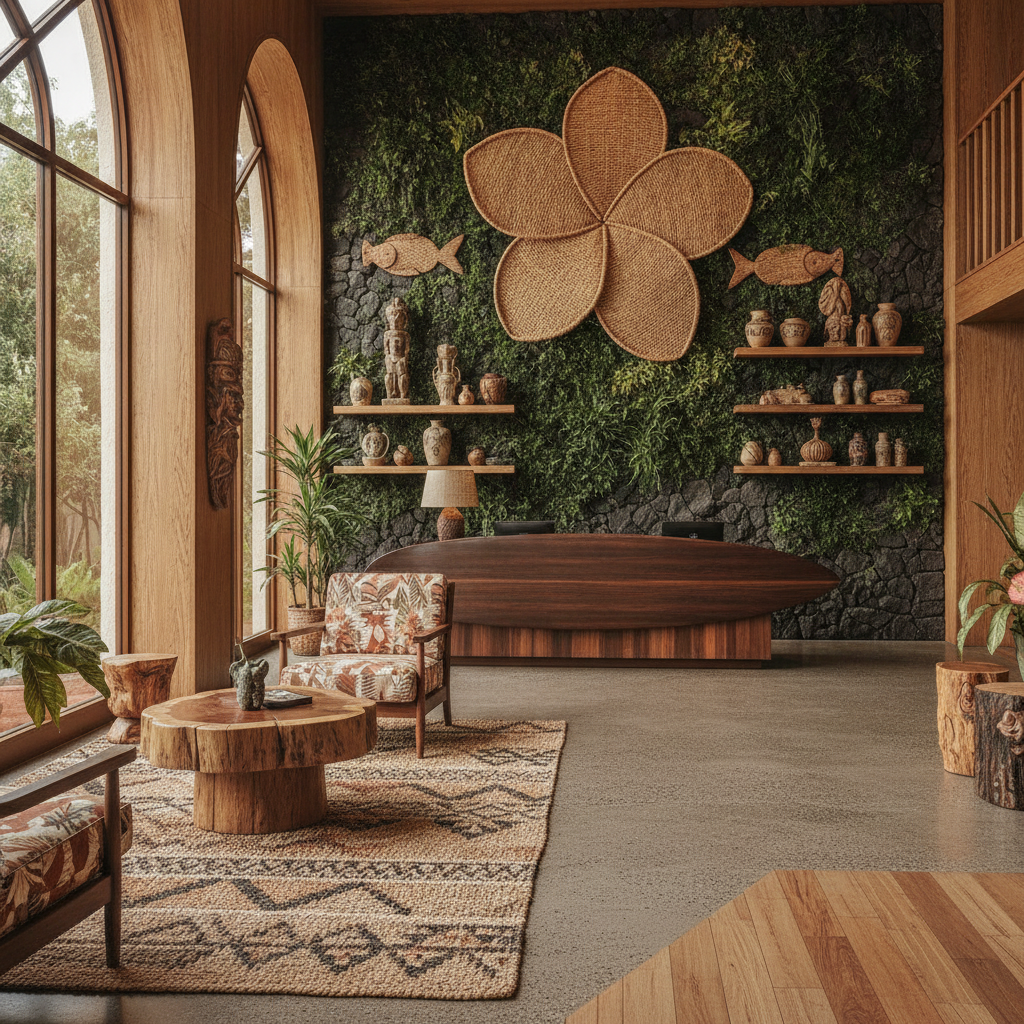 Boutique hotel lobby with locally inspired design representing the boutique hotel meaning