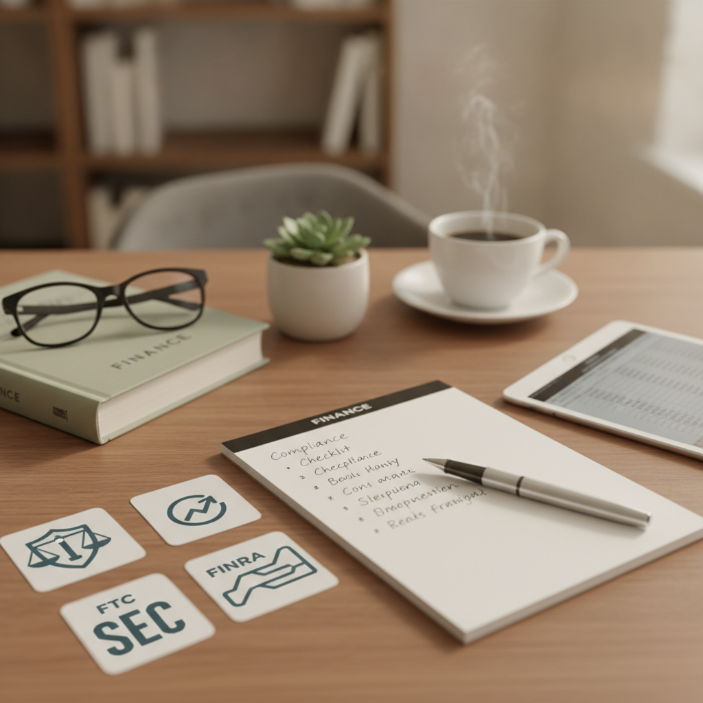 Compliance checklist for financial influencer marketing campaigns showing FTC FINRA and SEC requirements