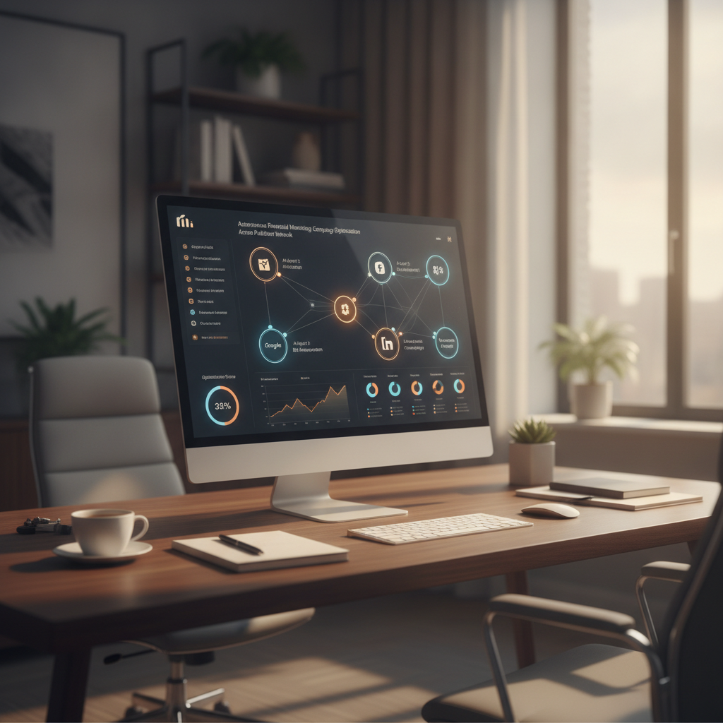 Agentic AI dashboard showing autonomous financial marketing campaign optimization across publisher network