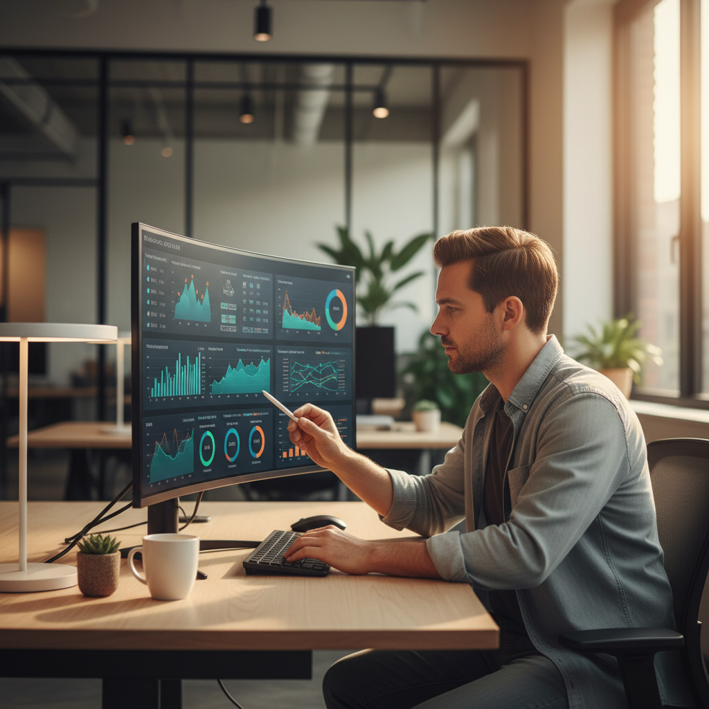 B2B SaaS developer reviewing software performance optimization metrics on a dashboard