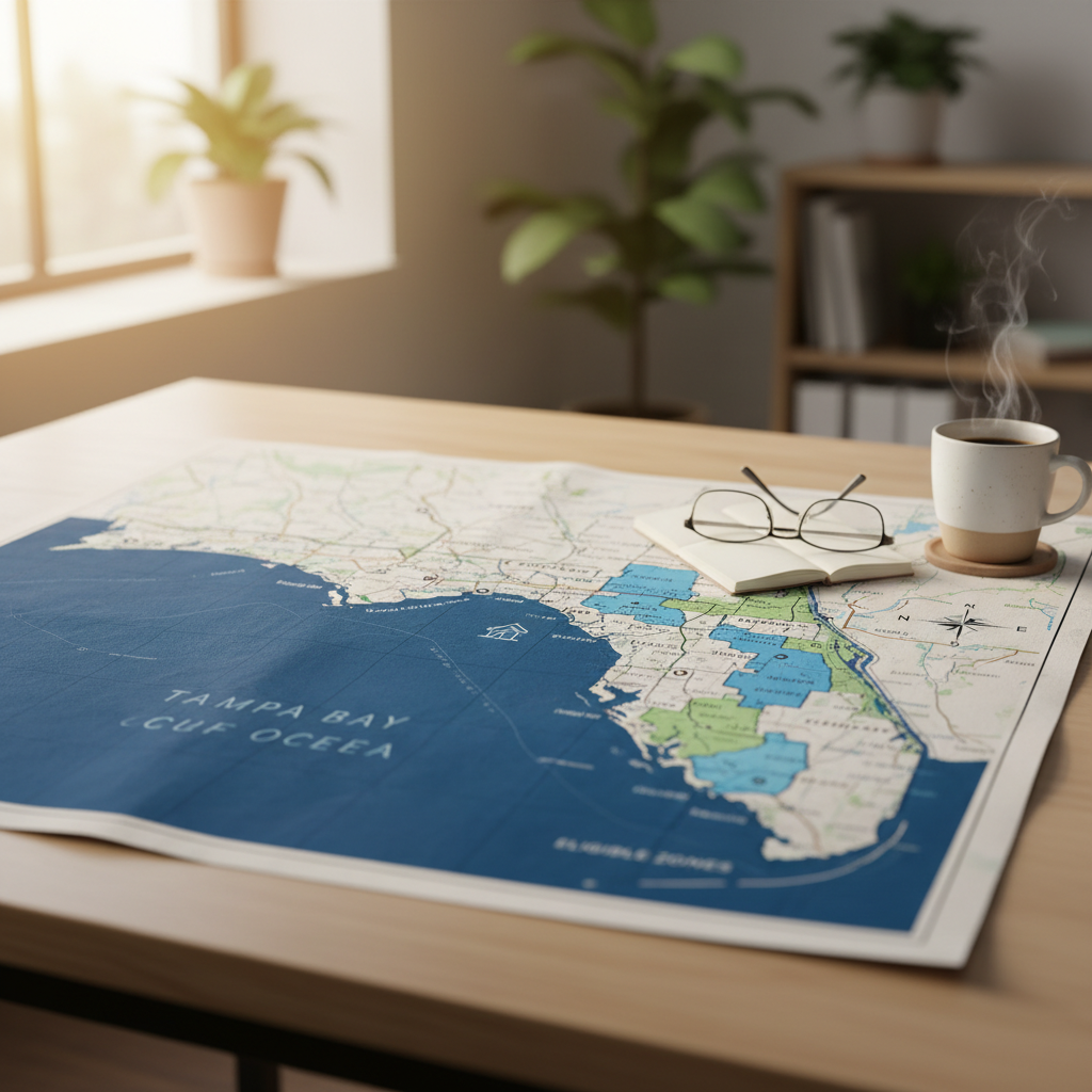 First time home buyer programs Tampa Bay Area overview map showing eligible zones