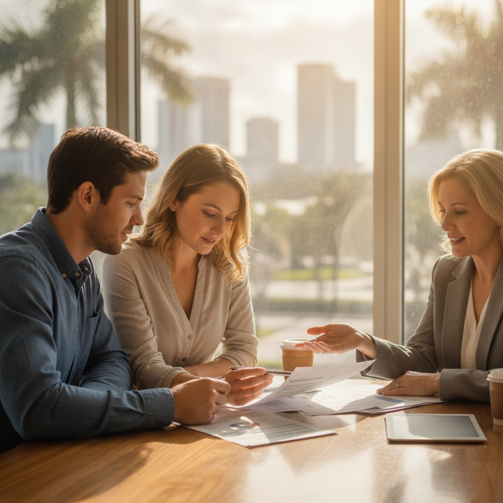 Tampa Bay homebuyer reviewing mortgage pre-approval documents with a lender