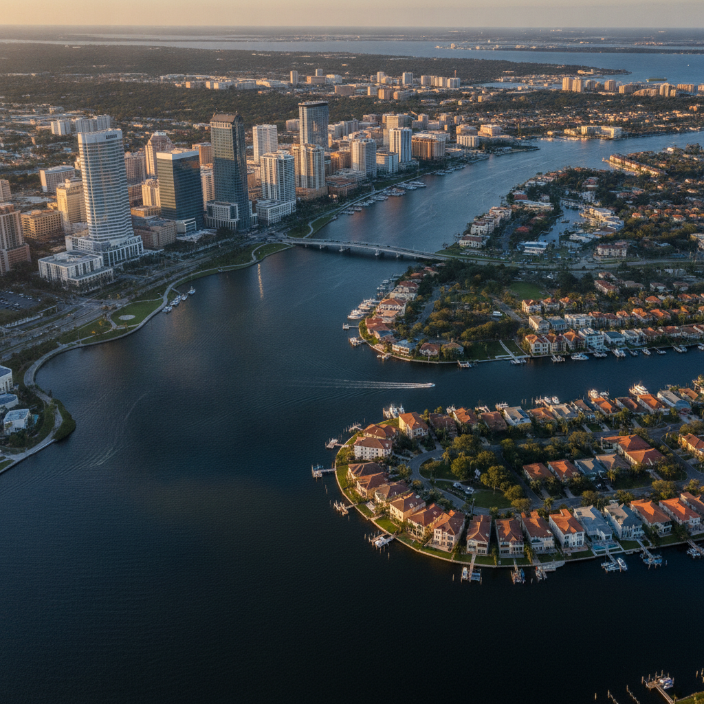 Aerial view of Tampa skyline and waterfront neighborhoods representing the Tampa Bay housing market