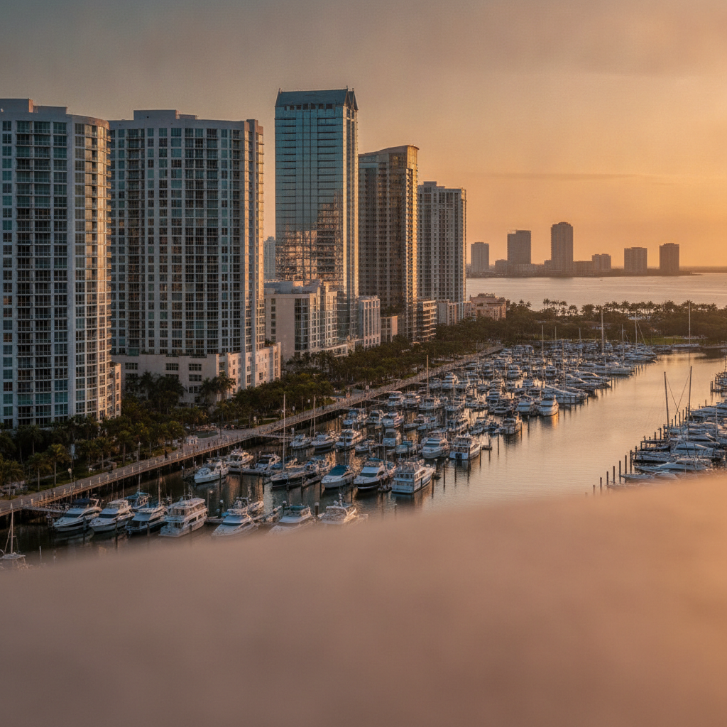 Skyline view of luxury waterfront condos for sale Tampa Bay overlooking the marina