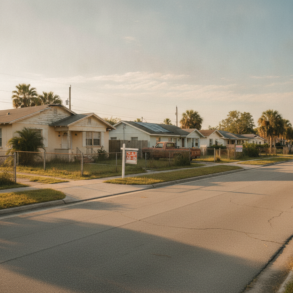 Tampa Bay neighborhood street with homes for sale representing the as-is real estate market