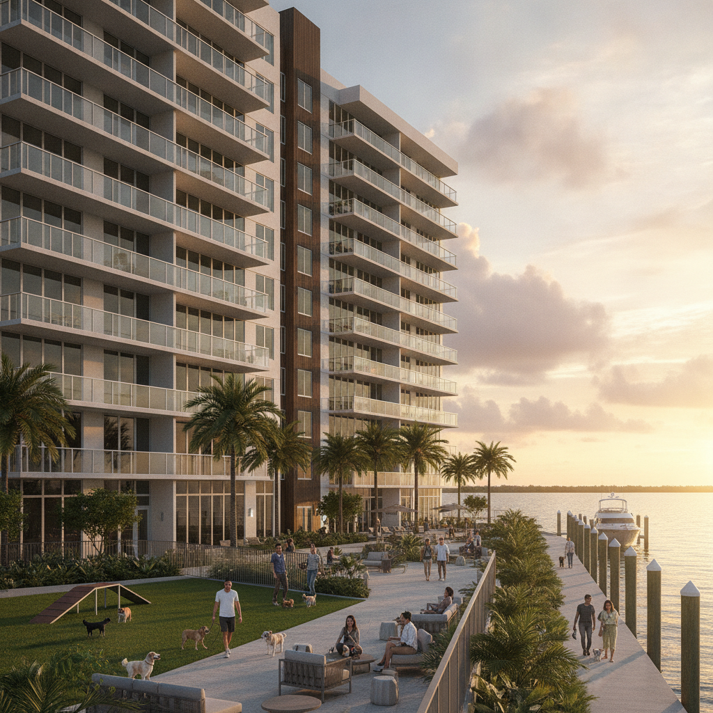 Tampa Bay condo building exterior representing pet friendly apartments for sale
