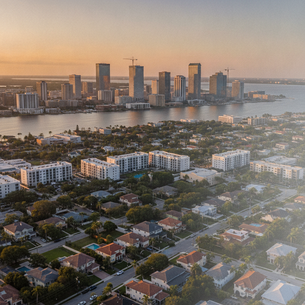 Tampa Bay skyline with residential neighborhoods representing the 2025 housing market forecast
