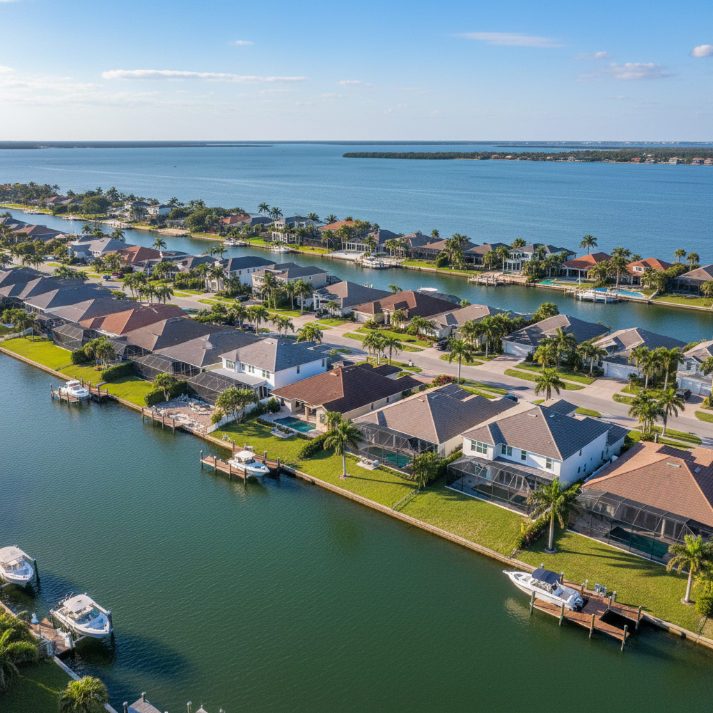 Aerial view of Apollo Beach canal-front homes with private docks under $800k in Tampa Bay