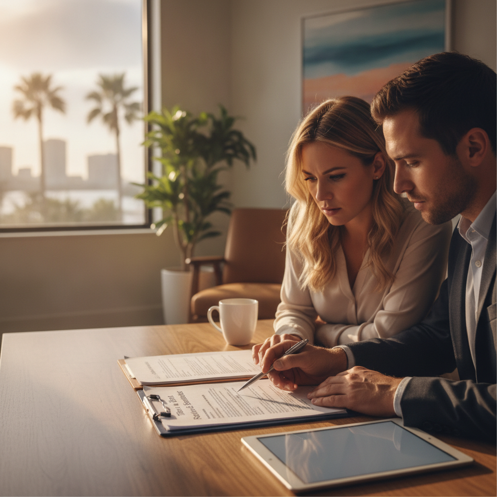 Tampa Bay real estate contract showing contingency clauses being reviewed by buyer and agent