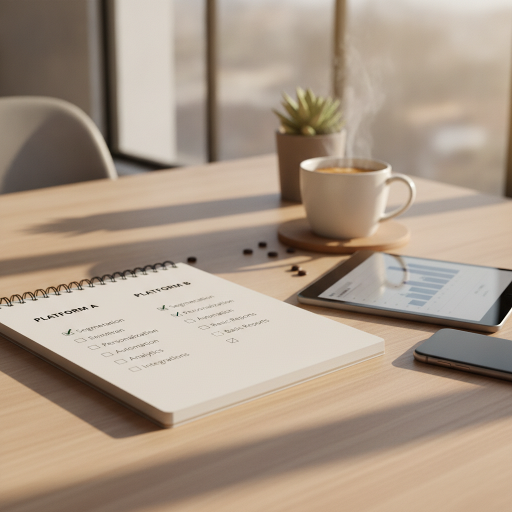 Checklist comparing direct mail platform features for Shopify brands