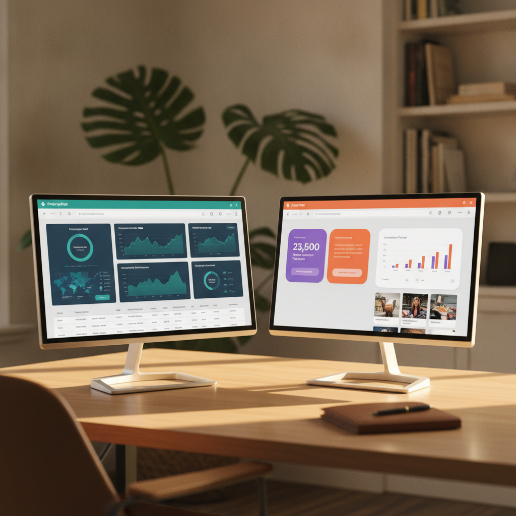 Side-by-side comparison of BirdseyePost vs PostPilot platform dashboards for ecommerce direct mail