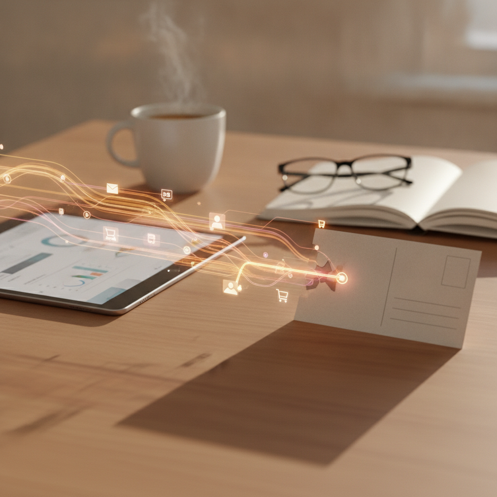Shopify store data flowing into a personalized direct mail postcard trigger