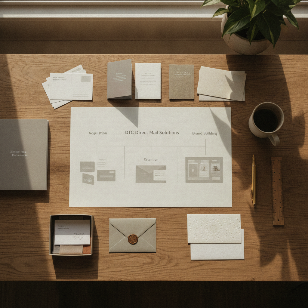 Overview diagram comparing types of DTC direct mail solutions for ecommerce brands