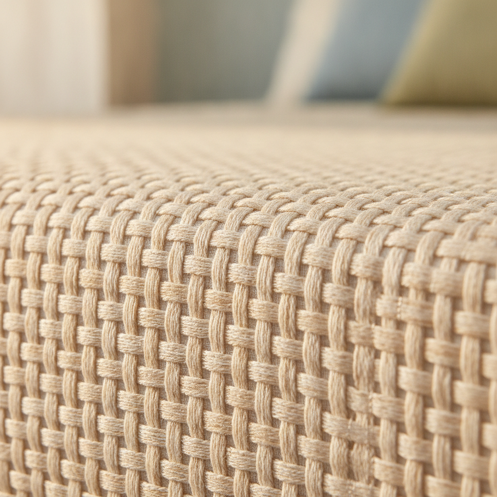 Close-up of a waterproof mattress protector breathable fabric layer with visible weave texture