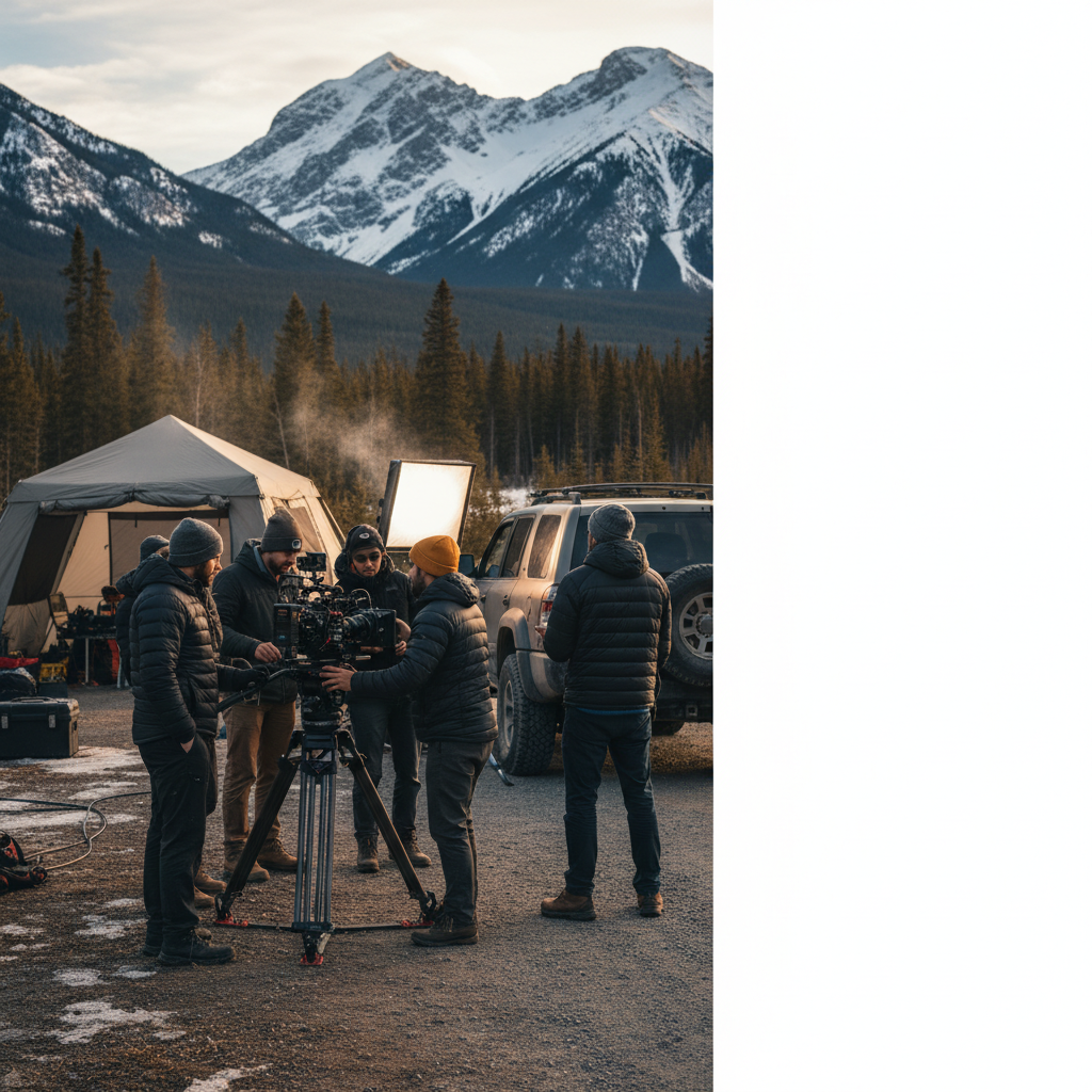 Cinematic brand film production set in Canada with crew operating professional cinema camera