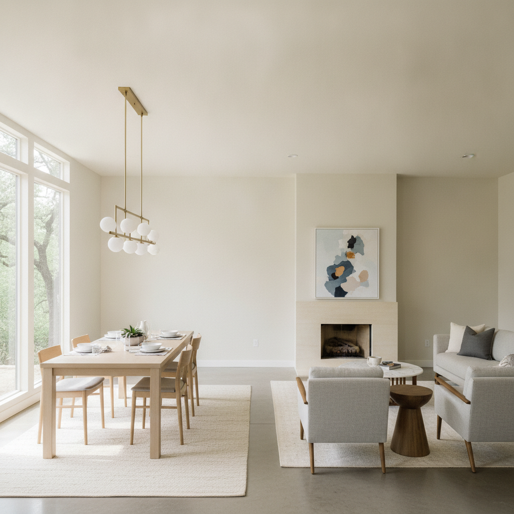 Modern Austin home interior with fresh neutral paint and updated lighting ready for listing photos